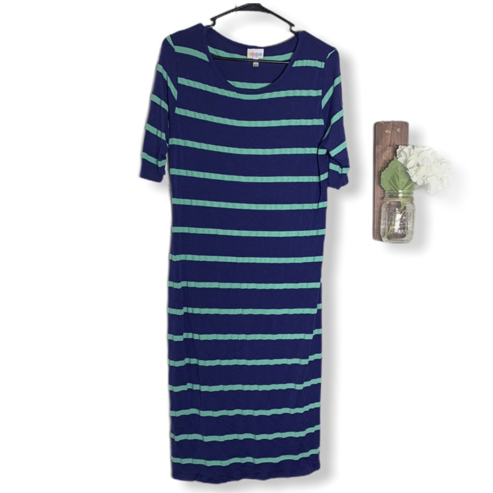 Lularoe Julia Dress 1X Blue Green Striped